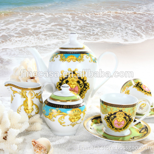 17 Pieces Luxury Fine Hyper White Porcelain Tea Set of Sea Goddness